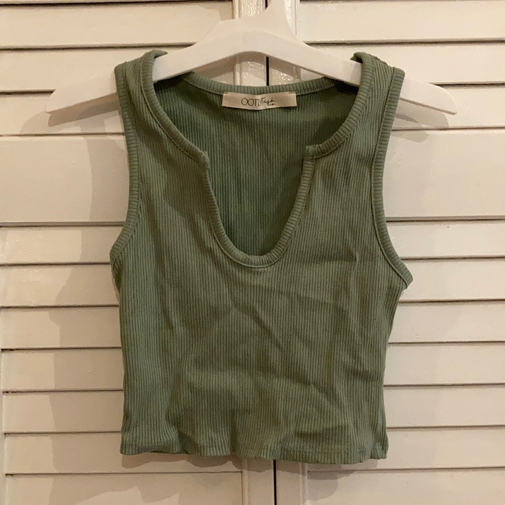 Green cropped tank top with deep v neck